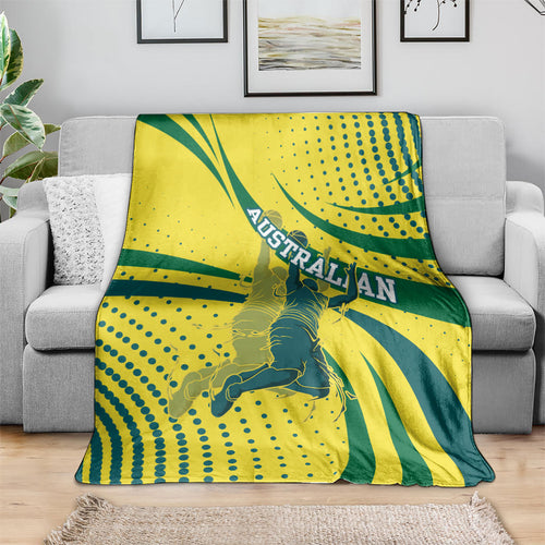 Australian Boomers Basketball Blanket Abstract Wave Halftone Pattern With Dynamic Athlete Silhouette