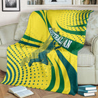 Australian Boomers Basketball Blanket Abstract Wave Halftone Pattern With Dynamic Athlete Silhouette