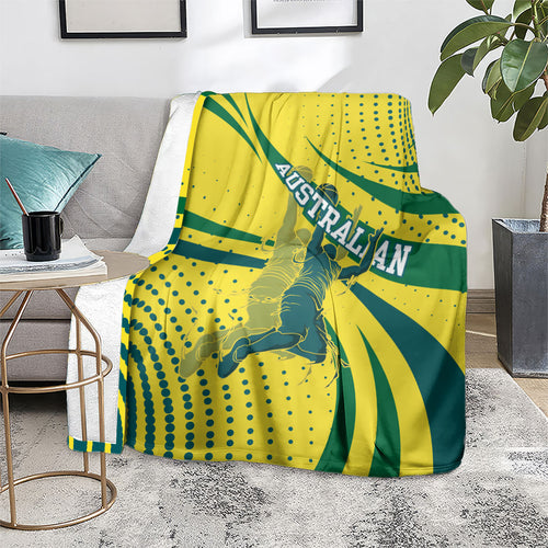 Australian Boomers Basketball Blanket Abstract Wave Halftone Pattern With Dynamic Athlete Silhouette