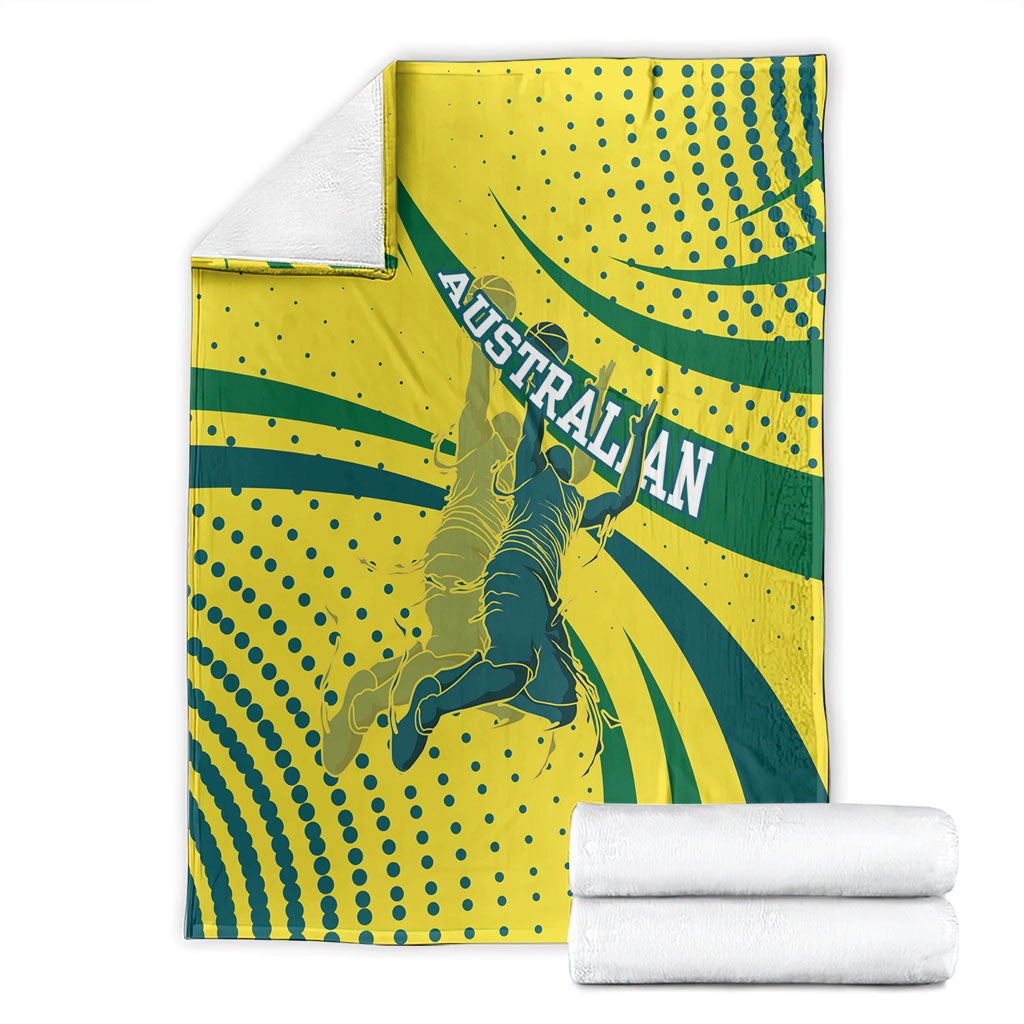 Australian Boomers Basketball Blanket Abstract Wave Halftone Pattern With Dynamic Athlete Silhouette