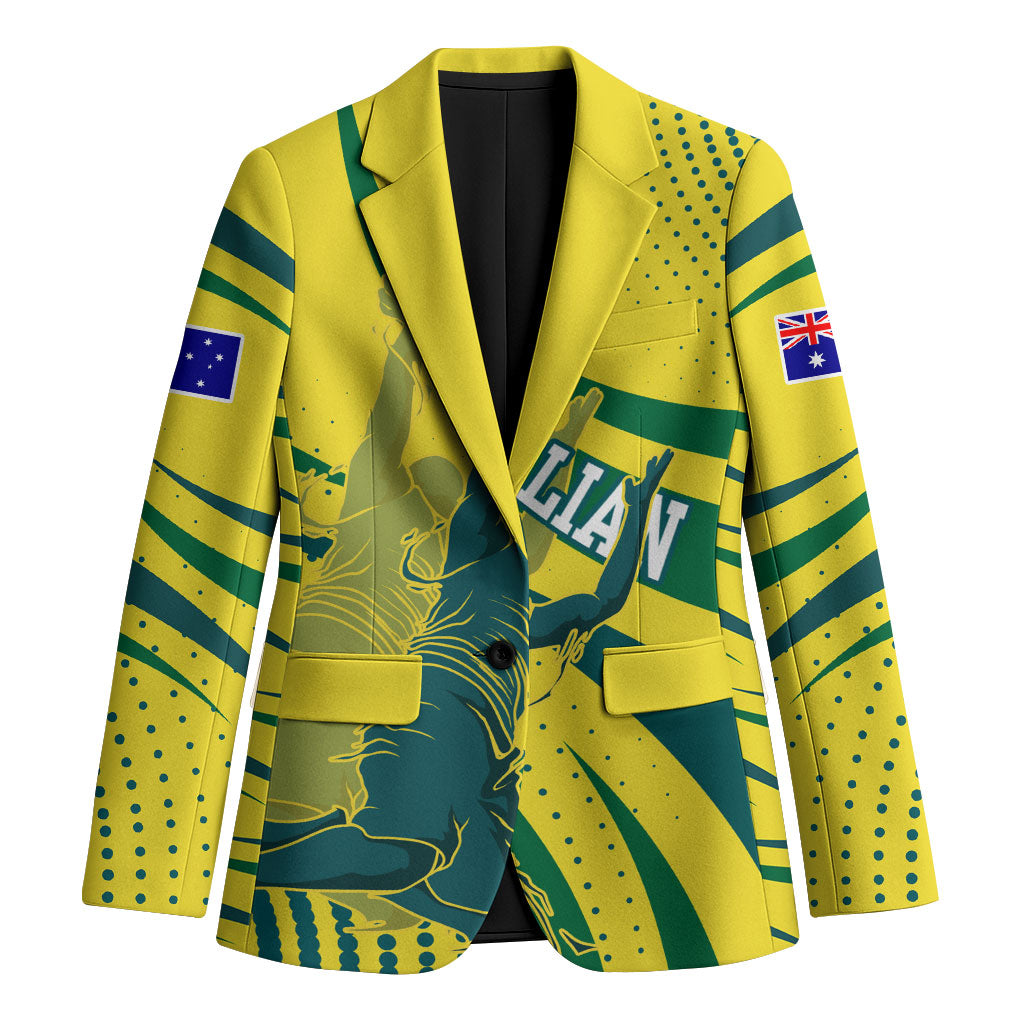 Australian Boomers Basketball Blazer Abstract Wave Halftone Pattern With Dynamic Athlete Silhouette