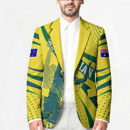 Australian Boomers Basketball Blazer Abstract Wave Halftone Pattern With Dynamic Athlete Silhouette