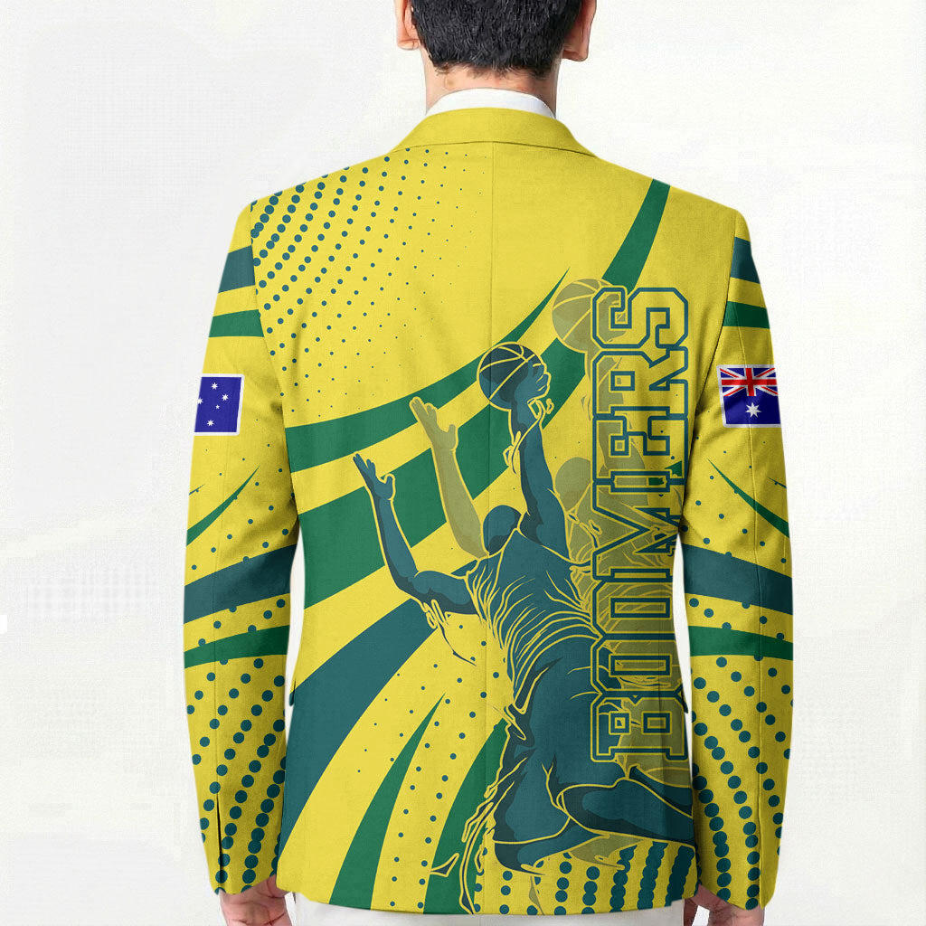 Australian Boomers Basketball Blazer Abstract Wave Halftone Pattern With Dynamic Athlete Silhouette