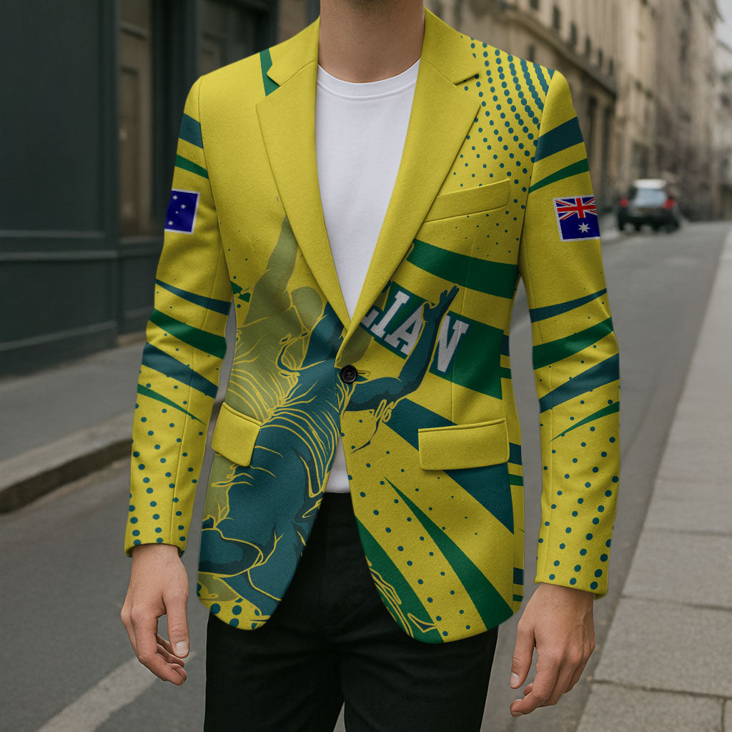 Australian Boomers Basketball Blazer Abstract Wave Halftone Pattern With Dynamic Athlete Silhouette
