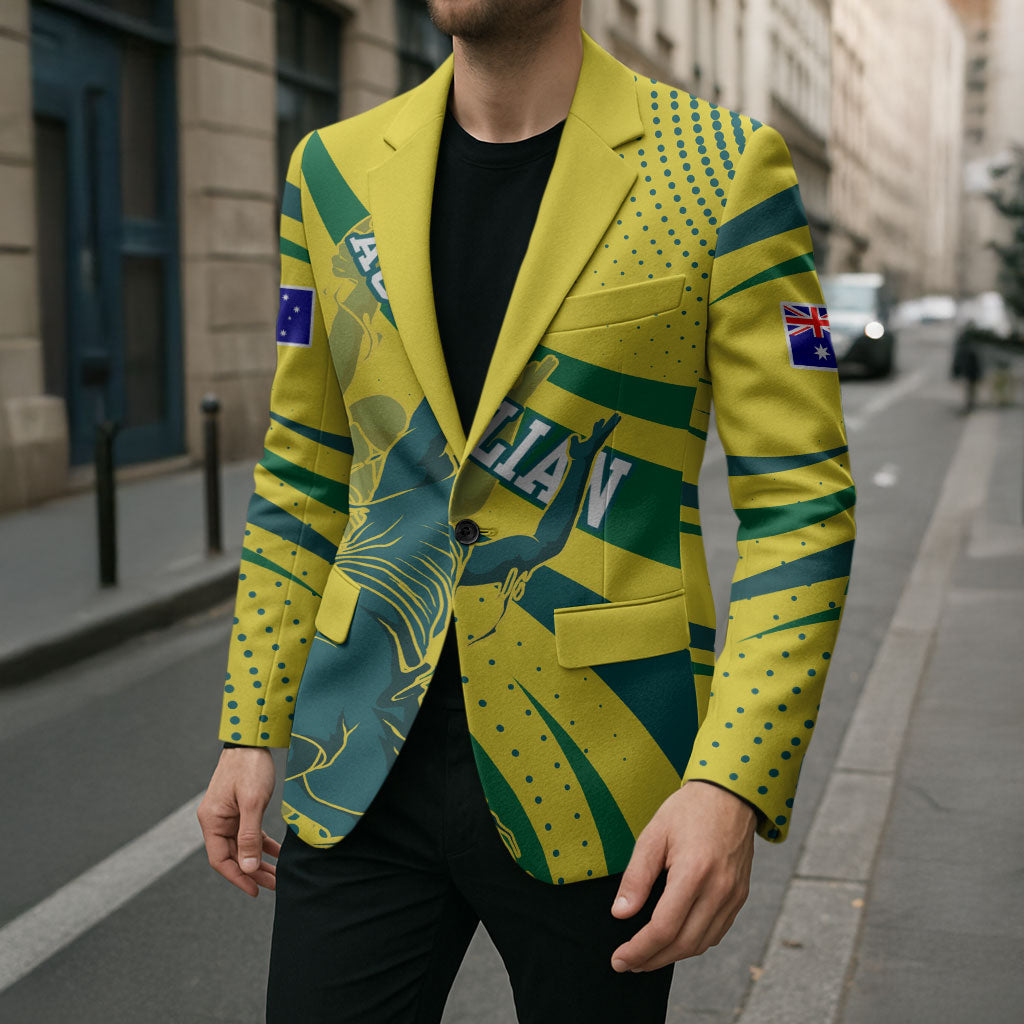 Australian Boomers Basketball Blazer Abstract Wave Halftone Pattern With Dynamic Athlete Silhouette