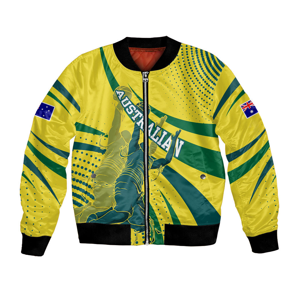 Australian Boomers Basketball Bomber Jacket Abstract Wave Halftone Pattern With Dynamic Athlete Silhouette
