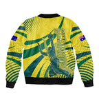 Australian Boomers Basketball Bomber Jacket Abstract Wave Halftone Pattern With Dynamic Athlete Silhouette
