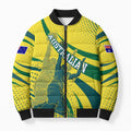 Australian Boomers Basketball Bomber Puffer Jacket Abstract Wave Halftone Pattern With Dynamic Athlete Silhouette