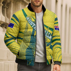 Australian Boomers Basketball Bomber Puffer Jacket Abstract Wave Halftone Pattern With Dynamic Athlete Silhouette