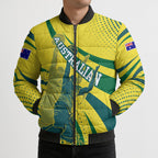 Australian Boomers Basketball Bomber Puffer Jacket Abstract Wave Halftone Pattern With Dynamic Athlete Silhouette