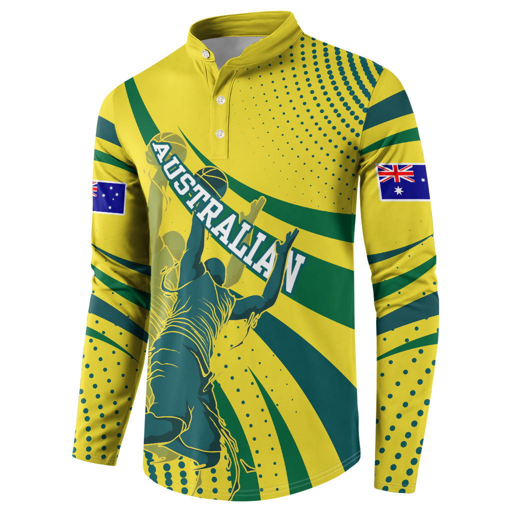 Australian Boomers Basketball Button Sweatshirt Abstract Wave Halftone Pattern With Dynamic Athlete Silhouette