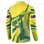 Australian Boomers Basketball Button Sweatshirt Abstract Wave Halftone Pattern With Dynamic Athlete Silhouette