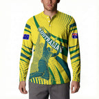 Australian Boomers Basketball Button Sweatshirt Abstract Wave Halftone Pattern With Dynamic Athlete Silhouette