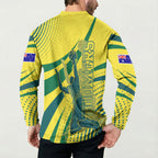 Australian Boomers Basketball Button Sweatshirt Abstract Wave Halftone Pattern With Dynamic Athlete Silhouette