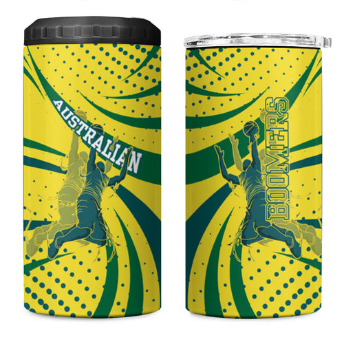 Australian Boomers Basketball 4 in 1 Can Cooler Tumbler Abstract Wave Halftone Pattern With Dynamic Athlete Silhouette