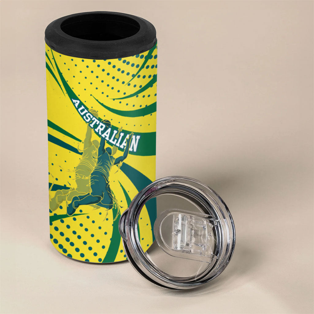 Australian Boomers Basketball 4 in 1 Can Cooler Tumbler Abstract Wave Halftone Pattern With Dynamic Athlete Silhouette