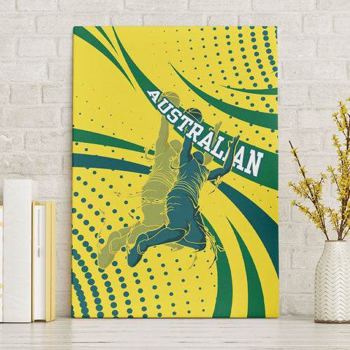 Australian Boomers Basketball Canvas Wall Art Abstract Wave Halftone Pattern With Dynamic Athlete Silhouette