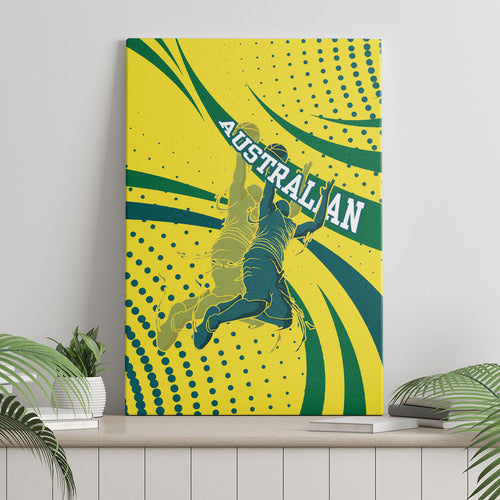 Australian Boomers Basketball Canvas Wall Art Abstract Wave Halftone Pattern With Dynamic Athlete Silhouette