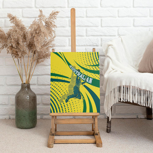 Australian Boomers Basketball Canvas Wall Art Abstract Wave Halftone Pattern With Dynamic Athlete Silhouette