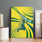 Australian Boomers Basketball Canvas Wall Art Abstract Wave Halftone Pattern With Dynamic Athlete Silhouette