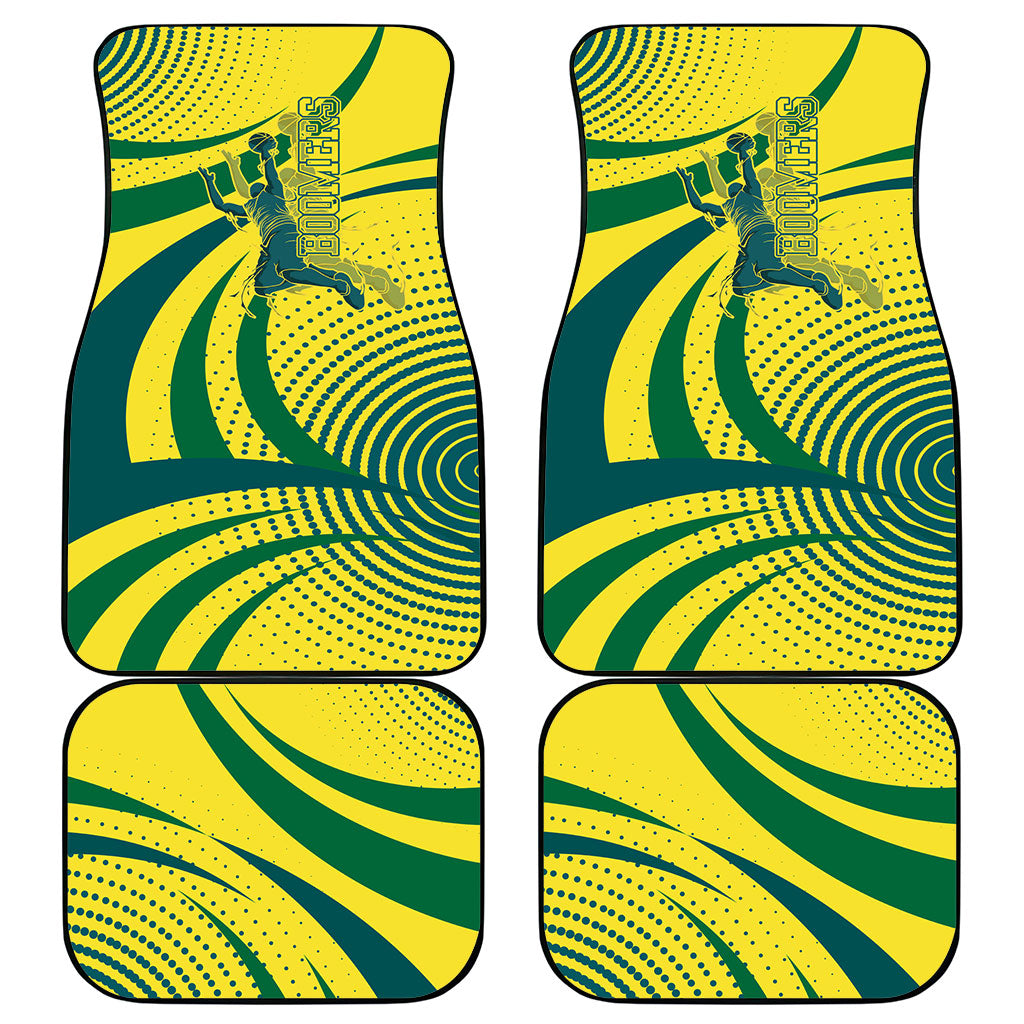 Australian Boomers Basketball Car Mats Abstract Wave Halftone Pattern With Dynamic Athlete Silhouette