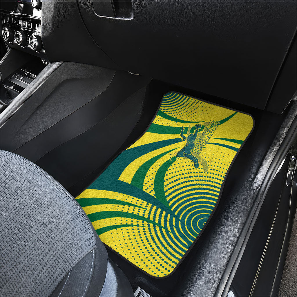 Australian Boomers Basketball Car Mats Abstract Wave Halftone Pattern With Dynamic Athlete Silhouette