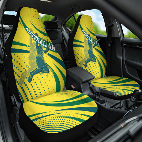 Australian Boomers Basketball Car Seat Cover Abstract Wave Halftone Pattern With Dynamic Athlete Silhouette