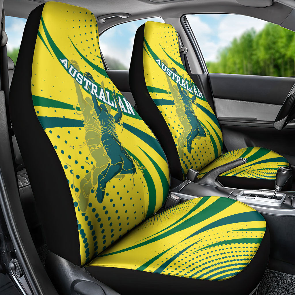 Australian Boomers Basketball Car Seat Cover Abstract Wave Halftone Pattern With Dynamic Athlete Silhouette