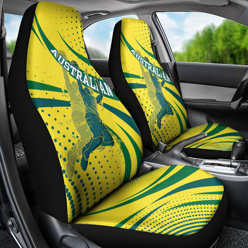 Australian Boomers Basketball Car Seat Cover Abstract Wave Halftone Pattern With Dynamic Athlete Silhouette