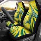 Australian Boomers Basketball Car Seat Cover Abstract Wave Halftone Pattern With Dynamic Athlete Silhouette