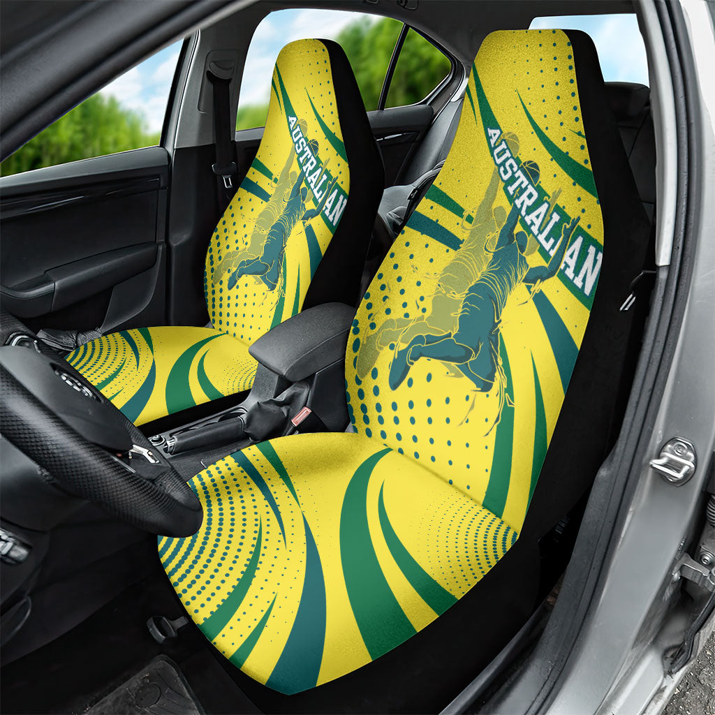 Australian Boomers Basketball Car Seat Cover Abstract Wave Halftone Pattern With Dynamic Athlete Silhouette