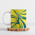 Australian Boomers Basketball Ceramic Mug Abstract Wave Halftone Pattern With Dynamic Athlete Silhouette