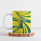 Australian Boomers Basketball Ceramic Mug Abstract Wave Halftone Pattern With Dynamic Athlete Silhouette