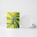 Australian Boomers Basketball Ceramic Mug Abstract Wave Halftone Pattern With Dynamic Athlete Silhouette