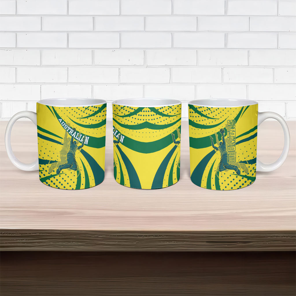 Australian Boomers Basketball Ceramic Mug Abstract Wave Halftone Pattern With Dynamic Athlete Silhouette