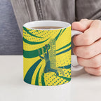 Australian Boomers Basketball Ceramic Mug Abstract Wave Halftone Pattern With Dynamic Athlete Silhouette