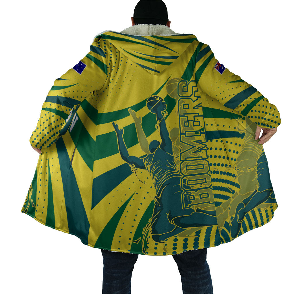 Australian Boomers Basketball Cloak Abstract Wave Halftone Pattern With Dynamic Athlete Silhouette