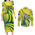 Australian Boomers Basketball Couples Matching Long Sleeve Bodycon Dress and Long Sleeve Button Shirt Abstract Wave Halftone Pattern With Dynamic Athlete Silhouette