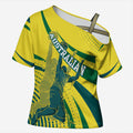 Australian Boomers Basketball Cross Shoulder Shirt Abstract Wave Halftone Pattern With Dynamic Athlete Silhouette
