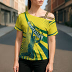 Australian Boomers Basketball Cross Shoulder Shirt Abstract Wave Halftone Pattern With Dynamic Athlete Silhouette