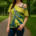 Australian Boomers Basketball Cross Shoulder Shirt Abstract Wave Halftone Pattern With Dynamic Athlete Silhouette