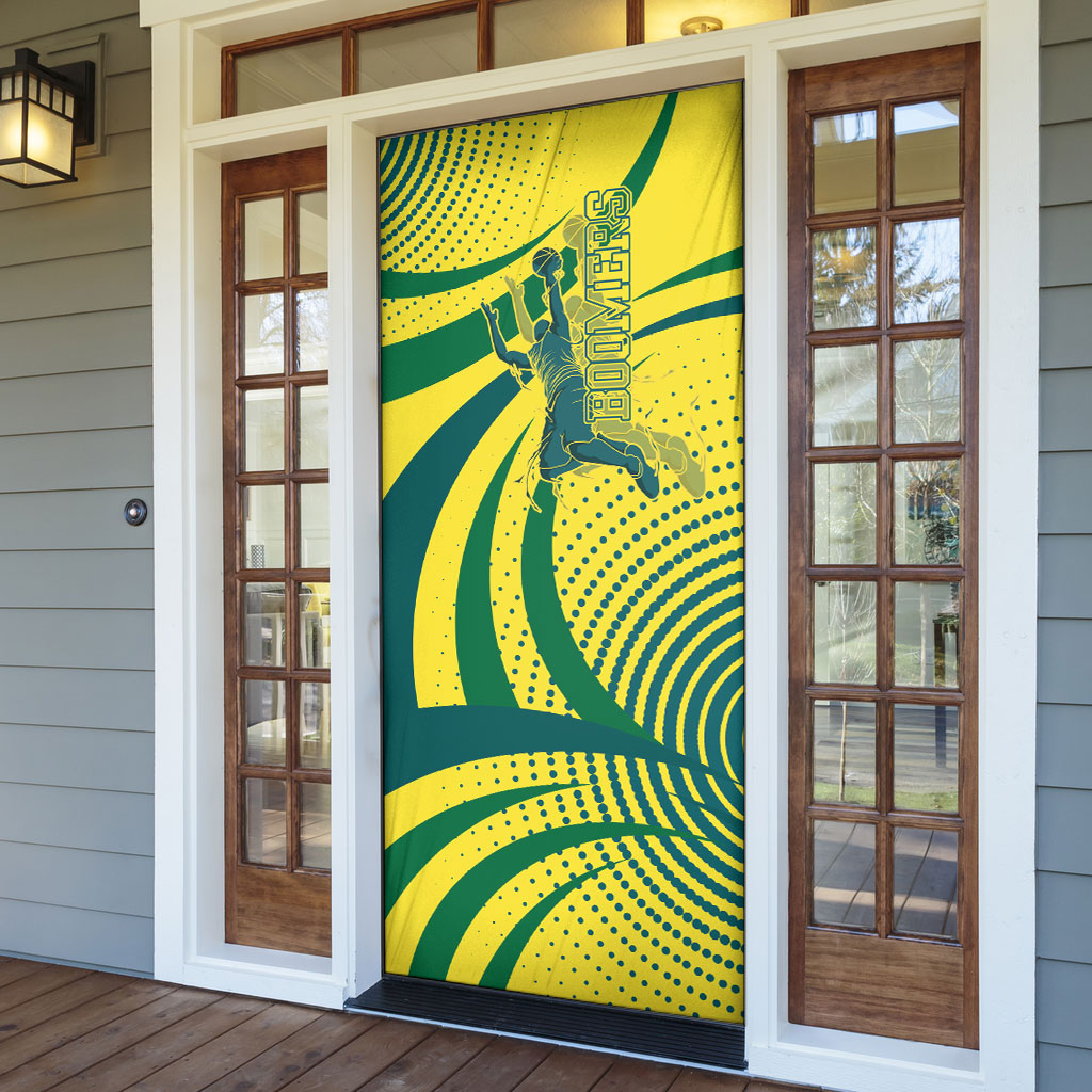 Australian Boomers Basketball Door Cover Abstract Wave Halftone Pattern With Dynamic Athlete Silhouette