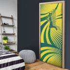 Australian Boomers Basketball Door Cover Abstract Wave Halftone Pattern With Dynamic Athlete Silhouette