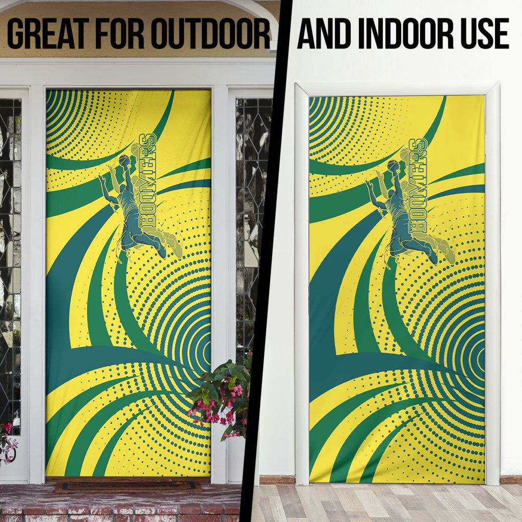 Australian Boomers Basketball Door Cover Abstract Wave Halftone Pattern With Dynamic Athlete Silhouette