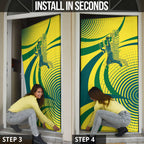 Australian Boomers Basketball Door Cover Abstract Wave Halftone Pattern With Dynamic Athlete Silhouette
