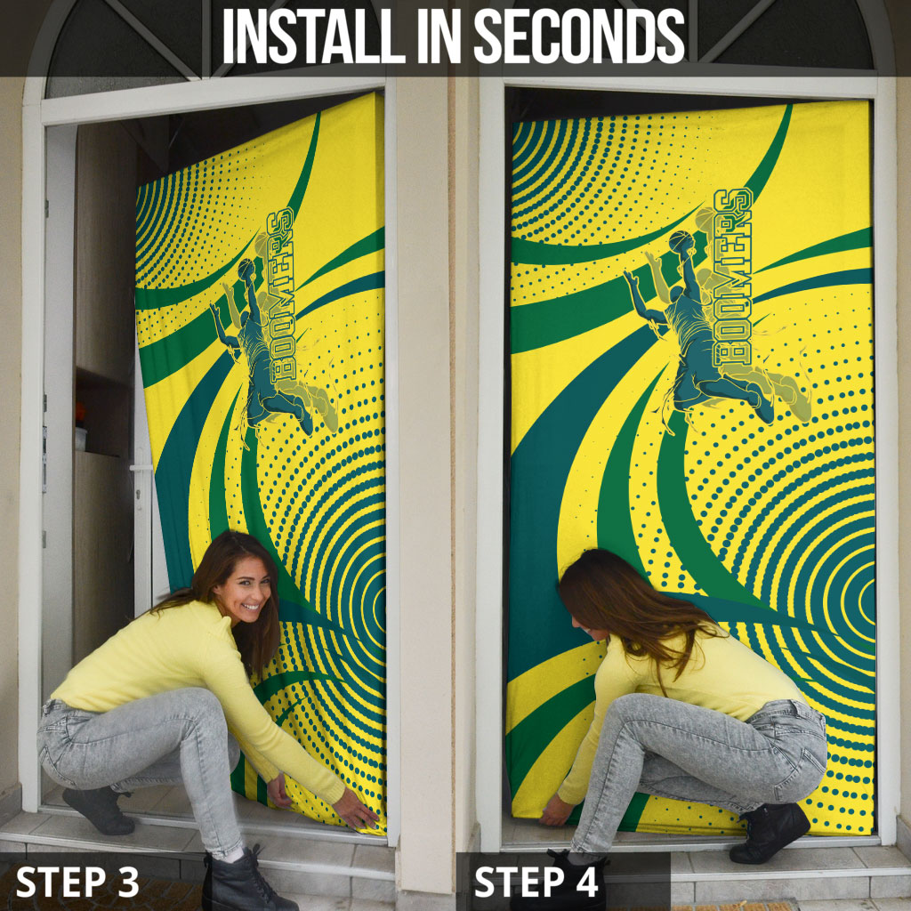 Australian Boomers Basketball Door Cover Abstract Wave Halftone Pattern With Dynamic Athlete Silhouette