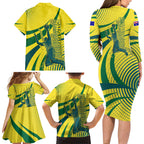 Australian Boomers Basketball Family Matching Long Sleeve Bodycon Dress and Hawaiian Shirt Abstract Wave Halftone Pattern With Dynamic Athlete Silhouette