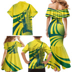 Australian Boomers Basketball Family Matching Mermaid Dress and Hawaiian Shirt Abstract Wave Halftone Pattern With Dynamic Athlete Silhouette