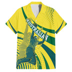 Australian Boomers Basketball Family Matching Off The Shoulder Long Sleeve Dress and Hawaiian Shirt Abstract Wave Halftone Pattern With Dynamic Athlete Silhouette