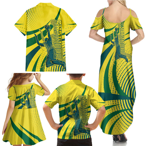 Australian Boomers Basketball Family Matching Summer Maxi Dress and Hawaiian Shirt Abstract Wave Halftone Pattern With Dynamic Athlete Silhouette